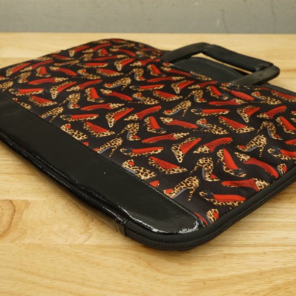 Nicole Miller Laptop Carry Tote Bag Zip Up Leopard Print High Heel Shoe Pattern - Picture 3 of 4